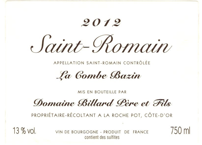 Domaine Billard Saint Romain Les Combes Bazin Blanc - 2023 (750ml)