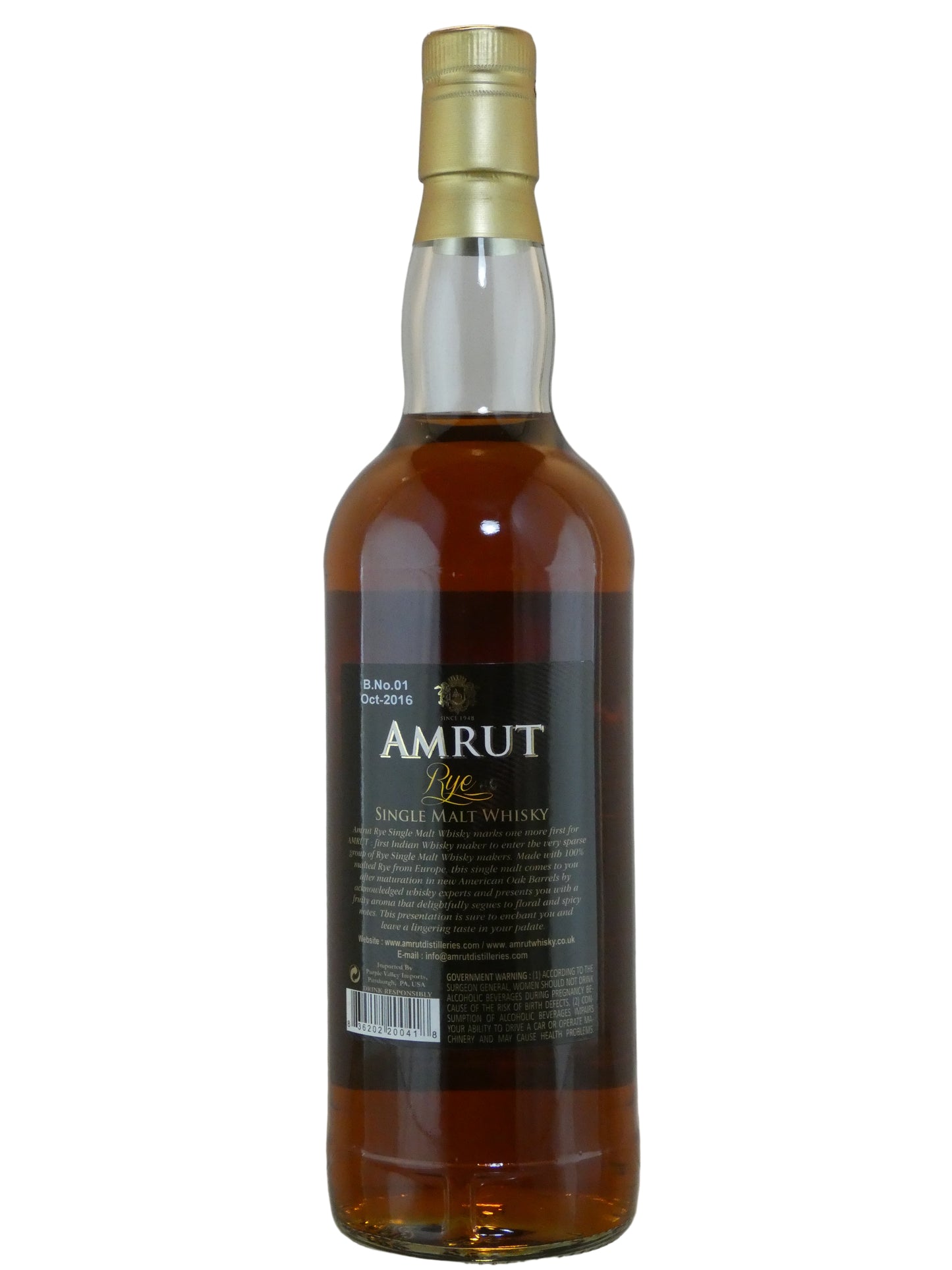 Amrut Rye Single Malt Whisky (750ml)