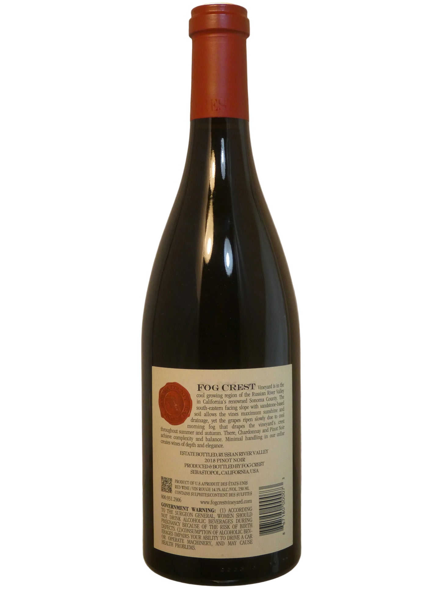 Fog Crest Estate Vineyard Pinot Noir - 2018 (750ml)