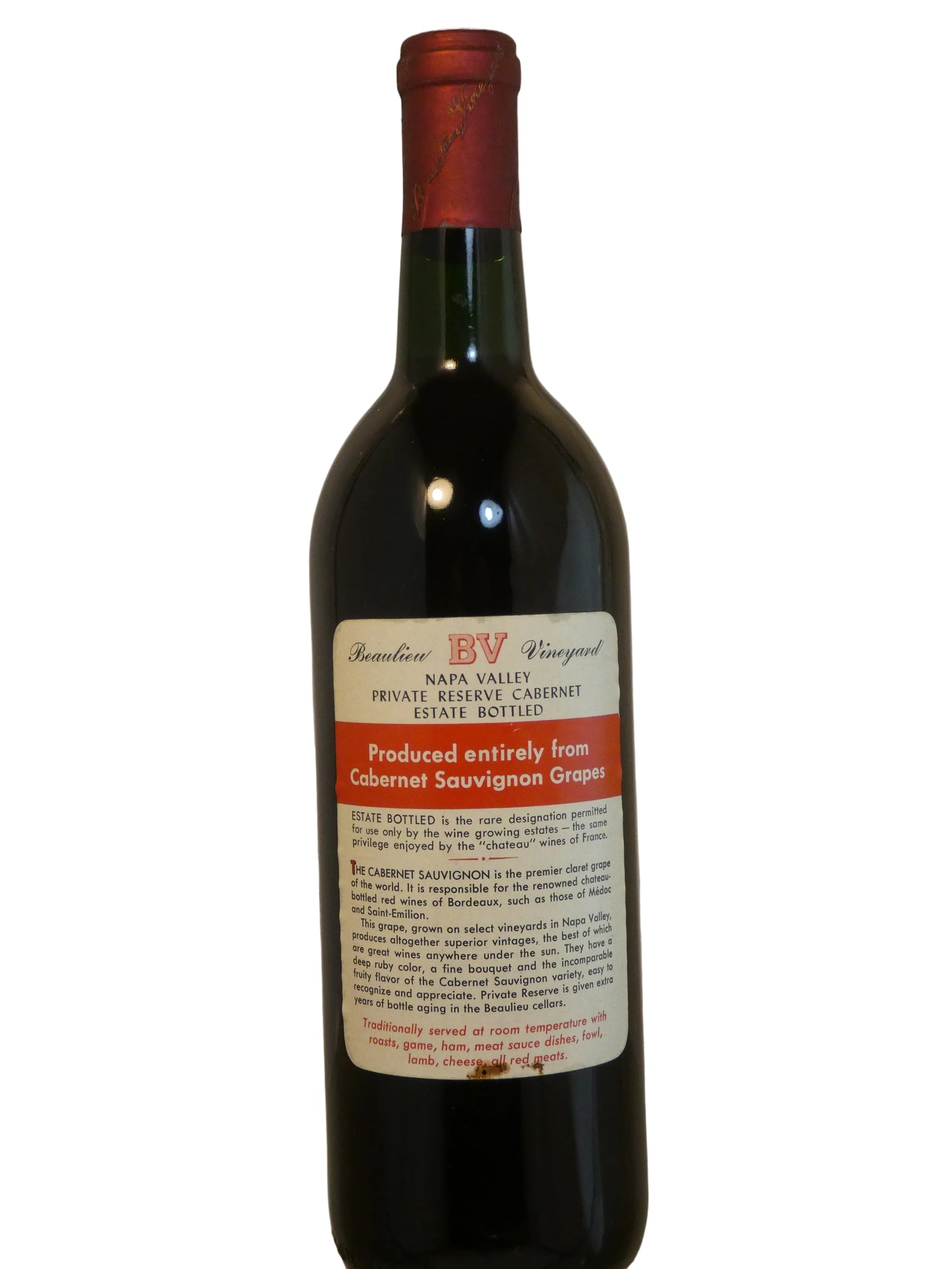 Beaulieu Vineyard BV Napa Valley Cabernet Sauvignon ( Neck fills, Stained Labels, Corrosion on the Foil)- 1974 (750ml)