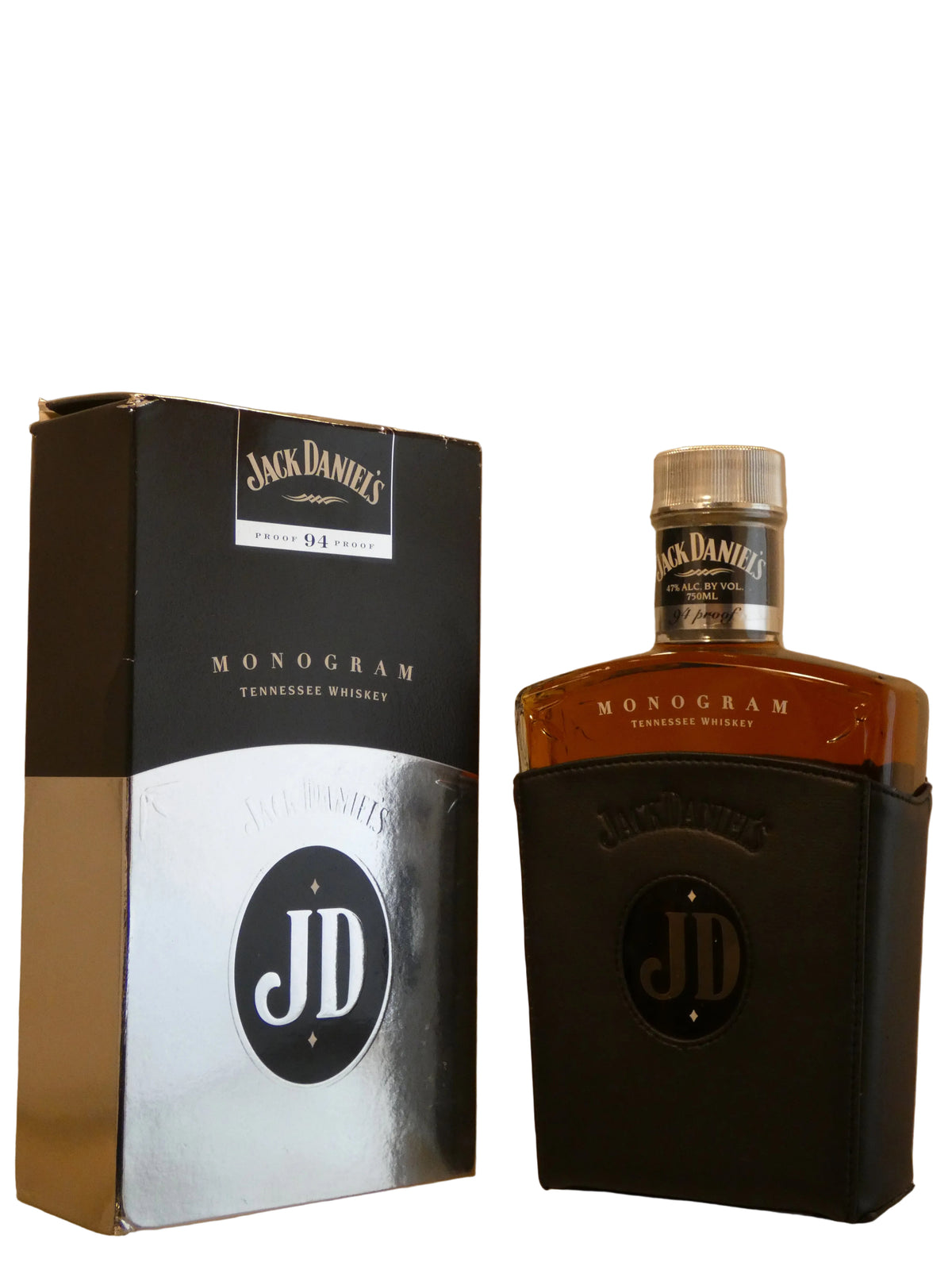 Jack Daniels Monogram with Box and Leather Sleeve - Silver Ribbed Cap - 2009 Release (750ml)