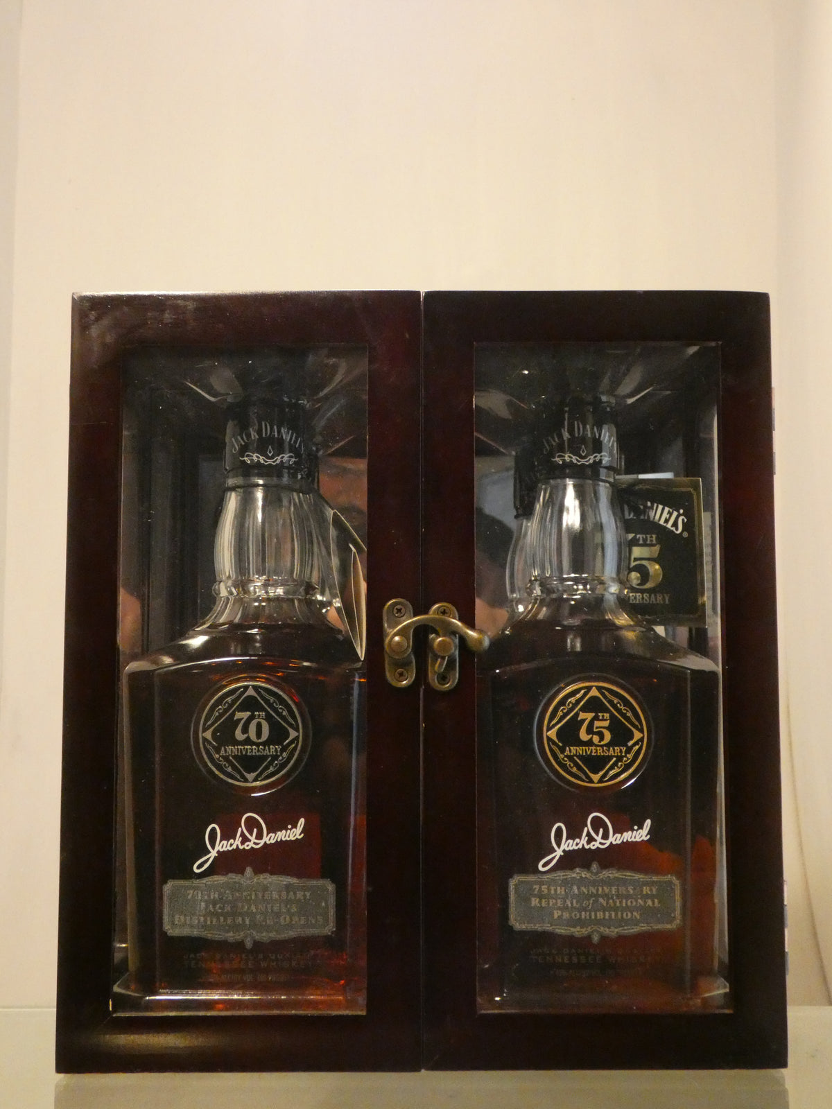 Jack Daniel's 70th & 75th Anniversary Prohibition Set with Wooden Display Case with Tags - 2008 Release (750ml)