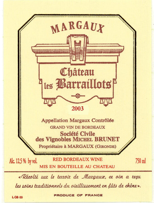 Ch Les Barraillots Margaux - 2021 (750ml)