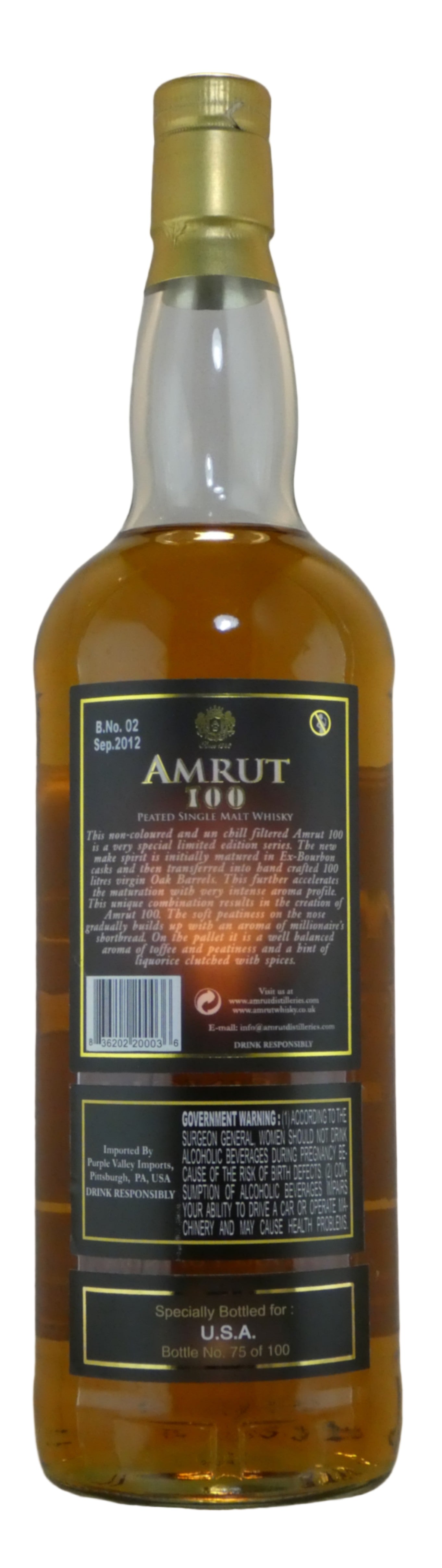 Amrut 100 Peated Single Malt Whisky (750ml)