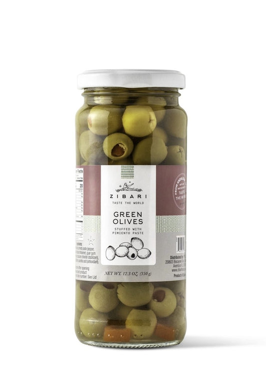 Zibari Green Olives Stuffed with Pimiento Paste 12.3 oz (12oz Btl)