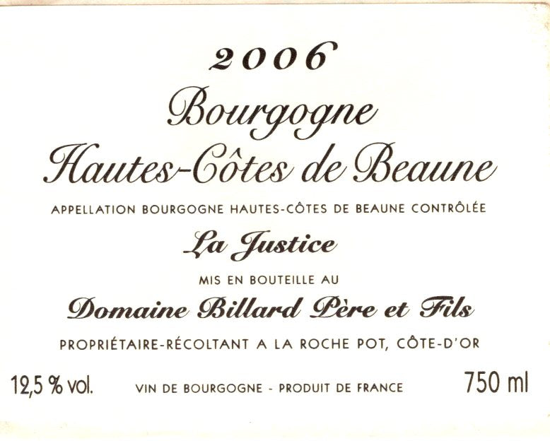 Domaine Billard Hautes Côtes de Beaune Blanc La Justice - 2022 (750ml)