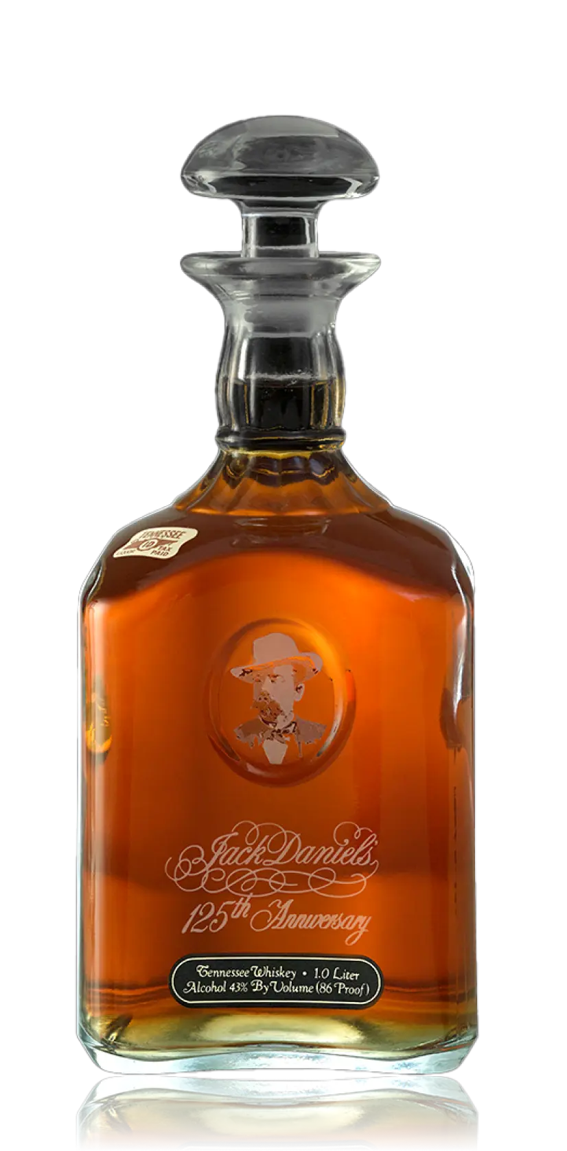 Jack Daniel's 125th Anniversary Decanter Black Cap with 1/2 Box W/ Stopper 1990 Release (1L)