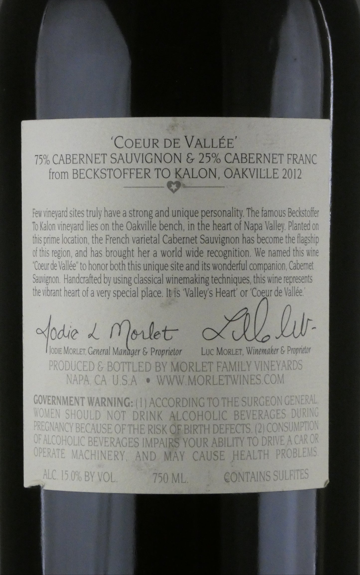 Morlet Coeur de Vallee Cabernet - 2012 (750ml)