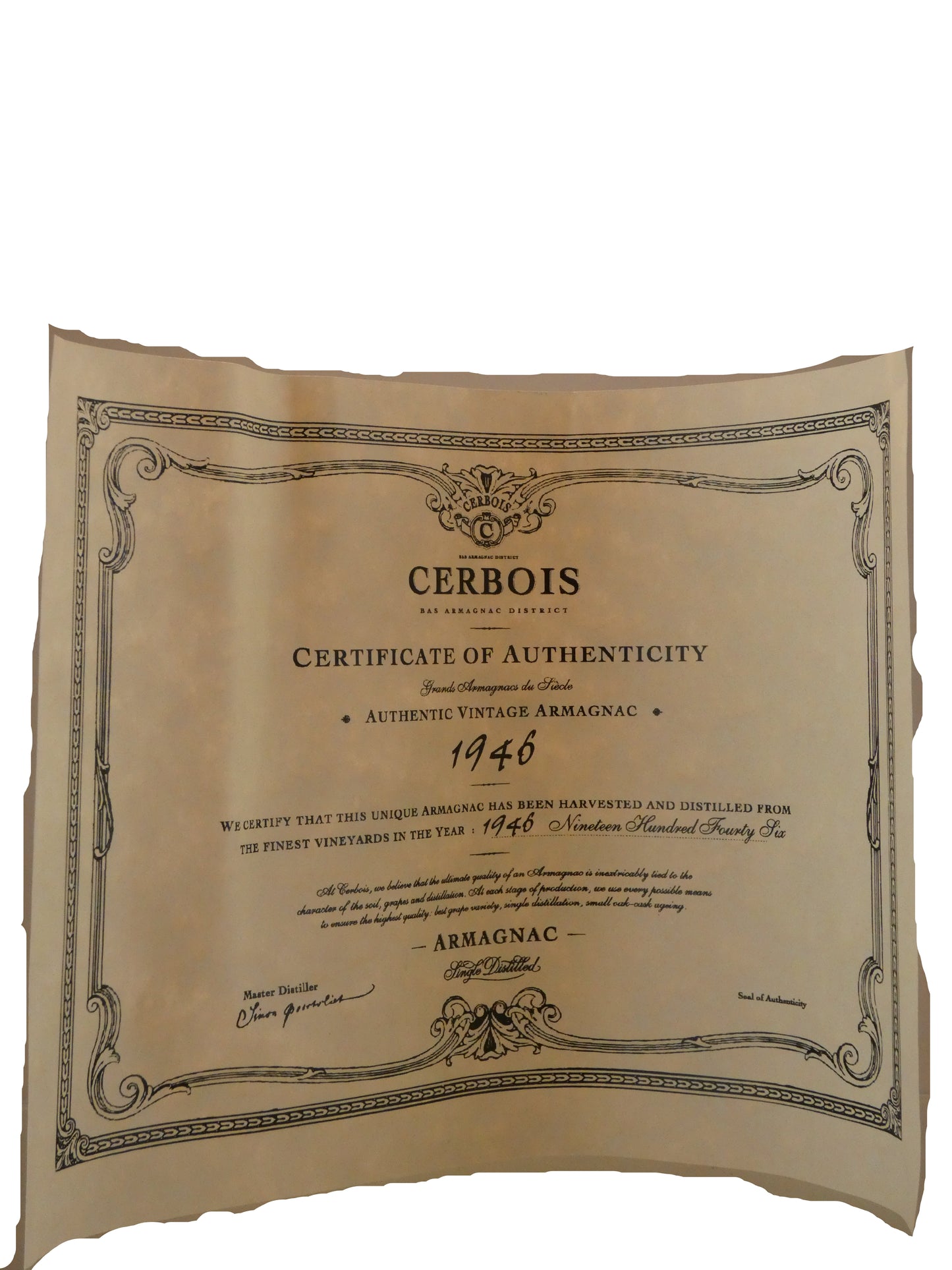 Cerbois Vintage Bas Armagnac- 1946 (Bottled in October 2006) (750ml)