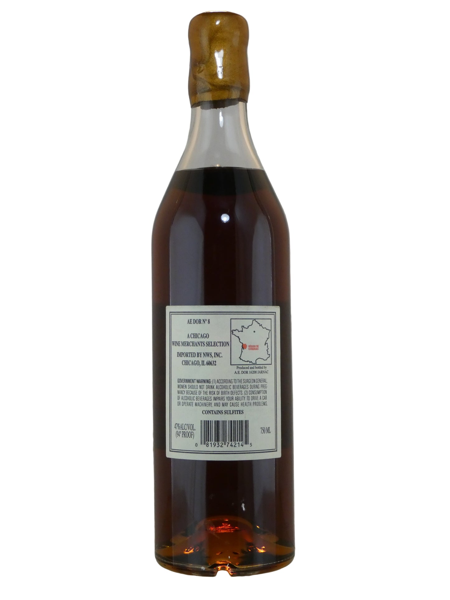 A.E. Dor Vieille Reserve No. 8 Grande Champagne Cognac (no Box) (750ml) (A Chicago Wine Markets Selection)