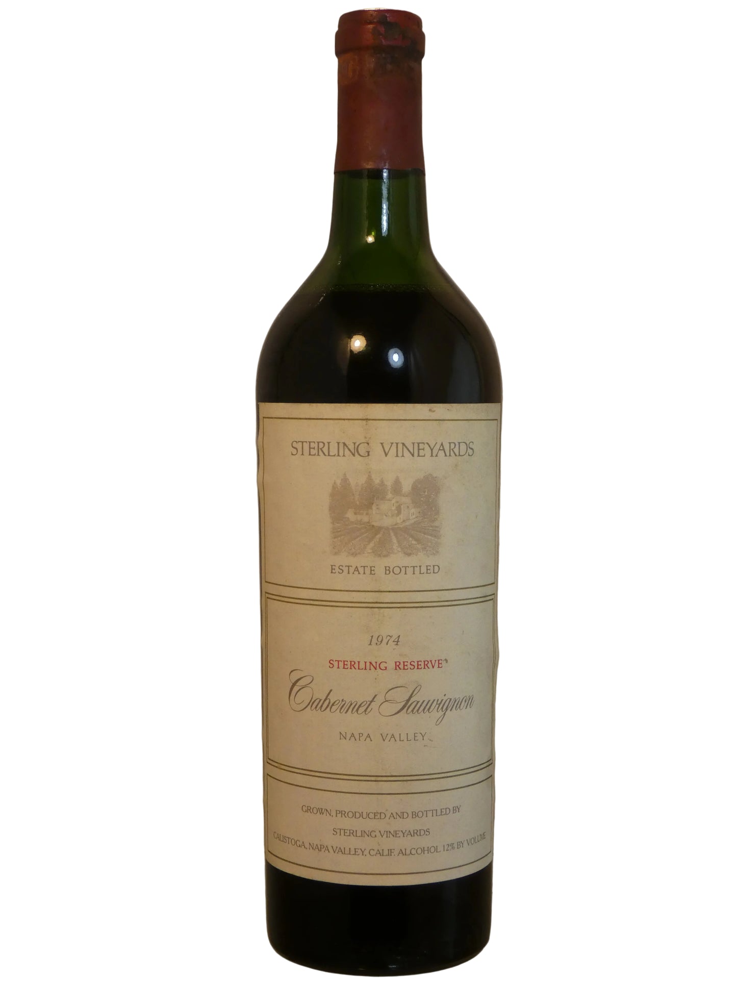 Sterling Vineyards Napa Valley Reserve Cabernet Sauvignon (Corroded Cap; High Mid-Shoulder fill)- 1974 (750ml)
