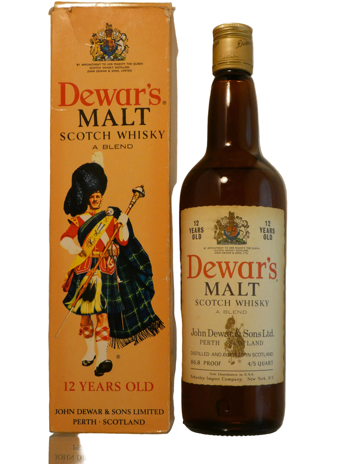 Dewar’s Blended Scotch Malt Whisky 12 Year 86.8% (schenley imports) (4/5 Quart) 1973