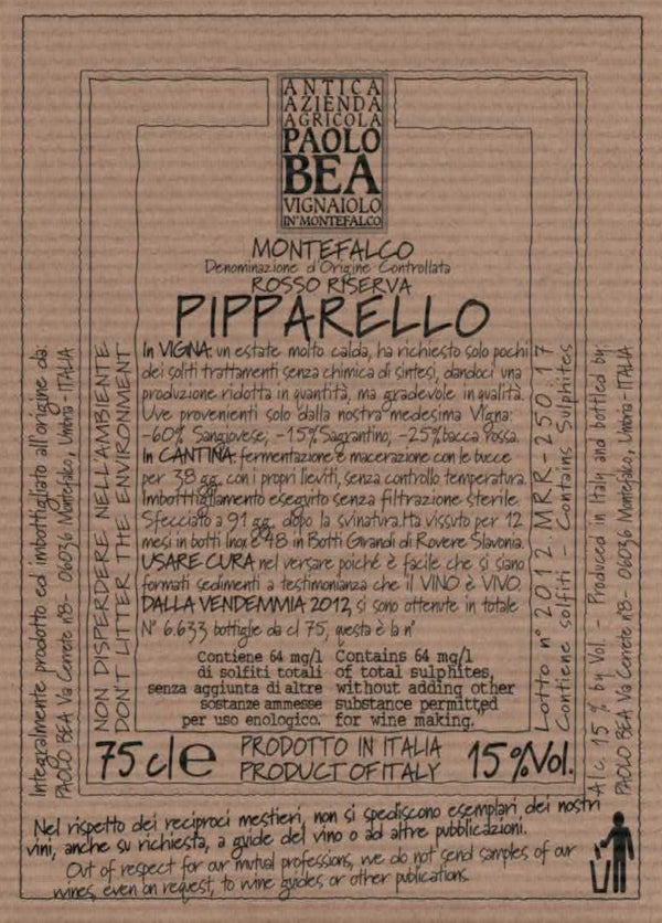 Paolo Bea Pipparello Montefalco Rosso Riserva - 2019 (750ml)