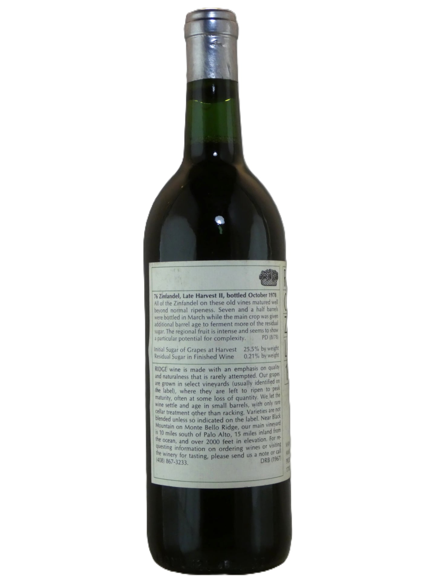 Ridge Vineyards Late Harvest II Zinfandel - 1976 (750ml)