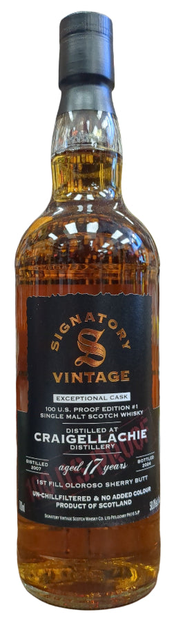 Signatory 2007 Craigellachie 17 year, Oloroso Sherry Butt 100 proof (700ml)